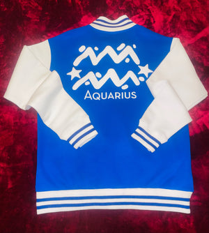 Fallon Aurielle Unisex Signature Aquarius Logo & Name Zodiac Jacket Jogging Set (Royal Blue & White)