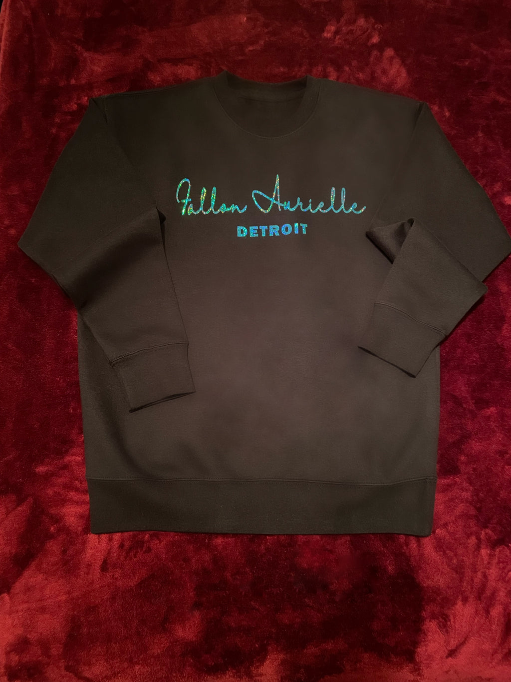 Fallon Aurielle Unisex Signature Detroit Crewneck Sweater (Black & Blue Sparkle)