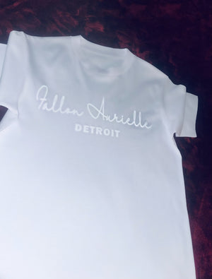 Fallon Aurielle Signature Detroit T-Shirt (White On White)