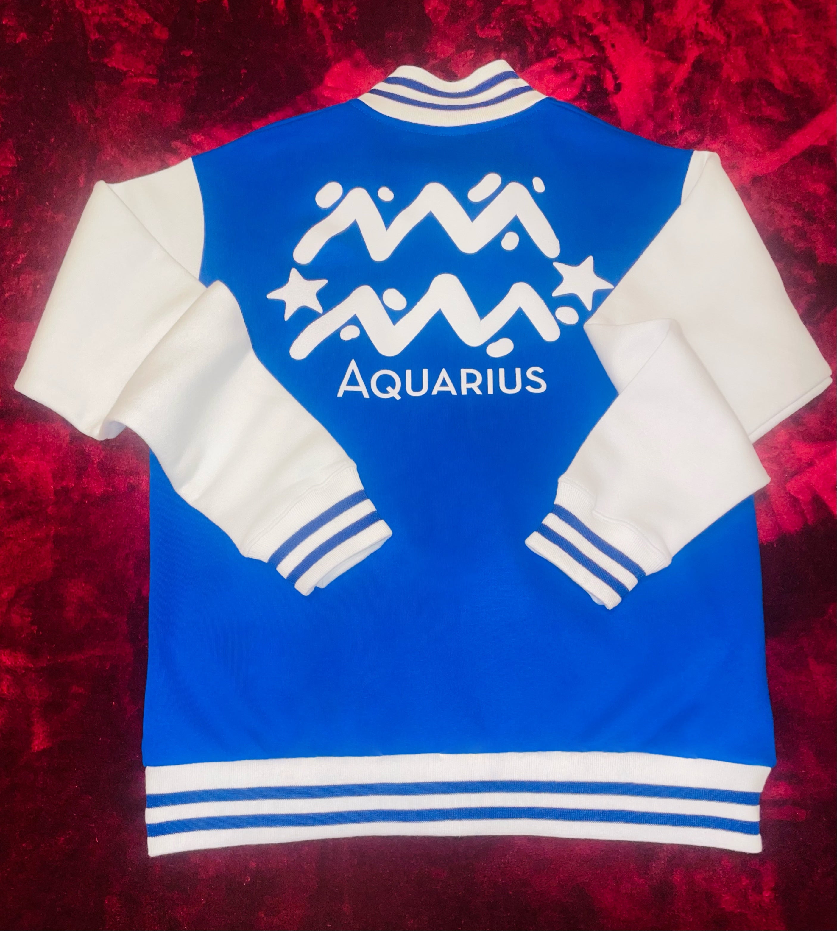 Fallon Aurielle Unisex Signature Aquarius  Logo & Name Zodiac Jacket (Royal Blue & White)
