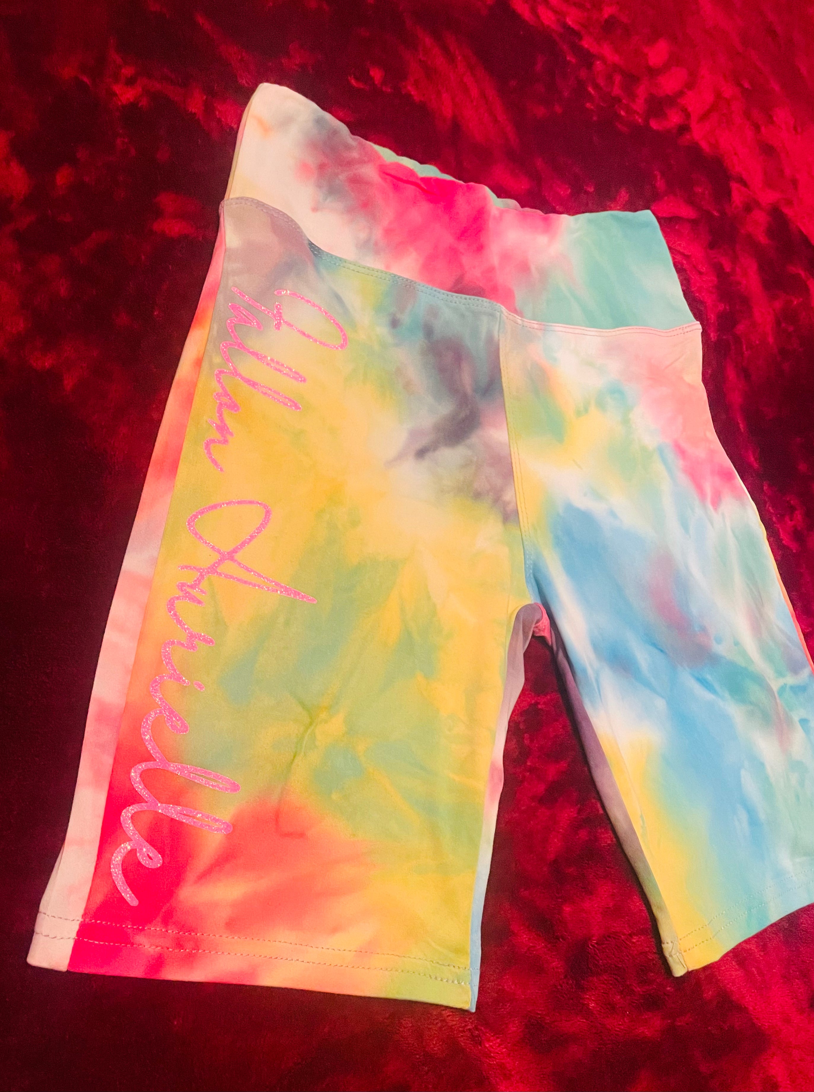 Fallon Aurielle Signature Mermaid Tie Dye Biker Shorts (Pink Sparkle)