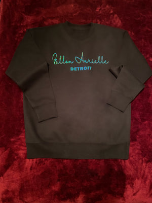 Fallon Aurielle Signature Crewneck Sweater Detroit Biker Short Set (Black & Blue Sparkle)