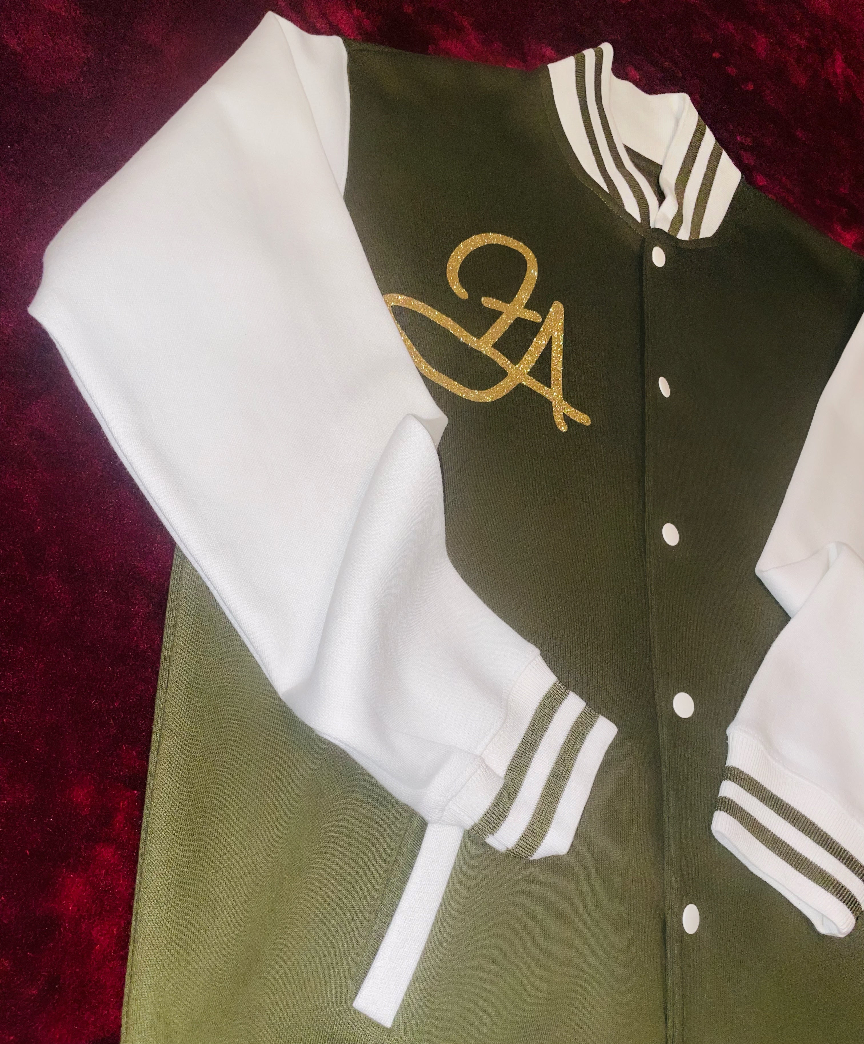 Fallon Aurielle Unisex Signature Scorpio Logo & Name Zodiac Jacket Jogging Set (Olive Green, Gold & Cream)