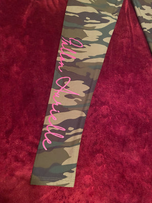 Fallon Aurielle Signature 3 Piece Virgo Logo & Name Zodiac Leggings Set (Camo & Neon Pink)