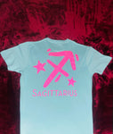 Fallon Aurielle Unisex Signature Sagittarius Logo & Name Zodiac T-Shirt (Turquoise & Pink Sparkle)