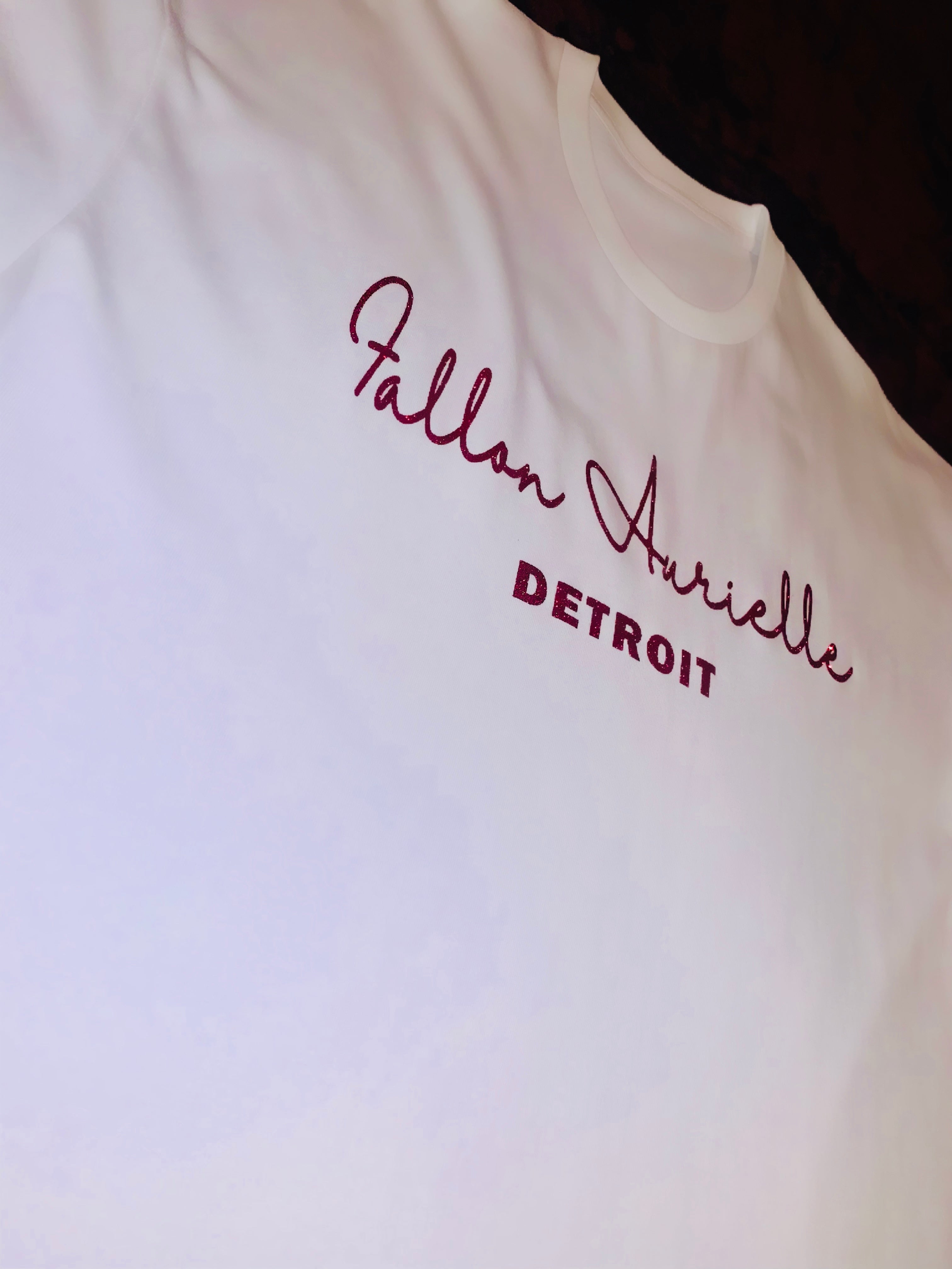 Fallon Aurielle Unisex Signature Detroit T-Shirt (White & Red Sparkle)