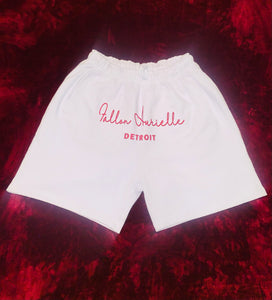 Fallon Aurielle Unisex Signature Detroit Above The Knee Shorts (White & Red Sparkle)