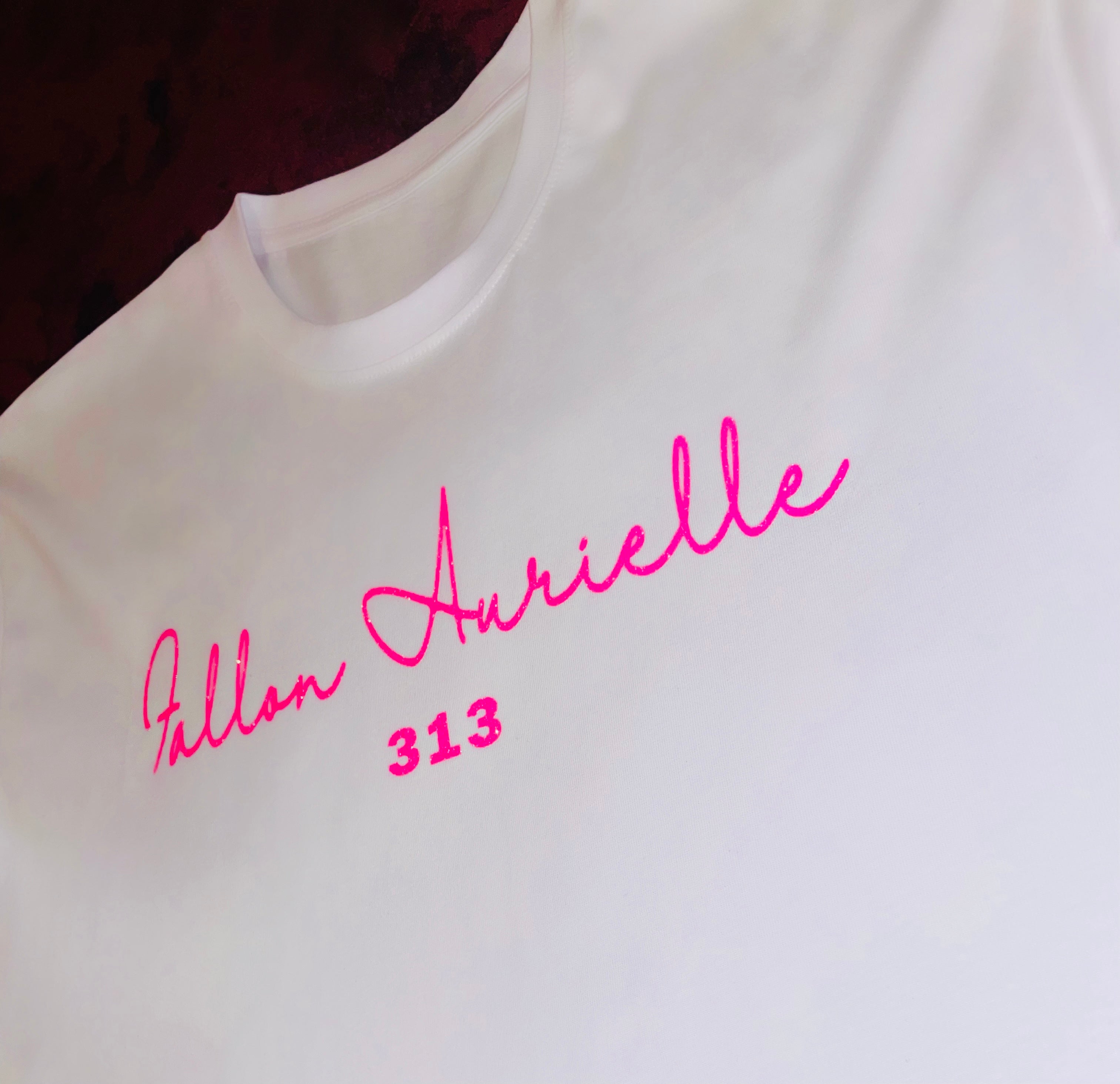 Fallon Aurielle Unisex Signature 313 T-Shirt (White & Pink)