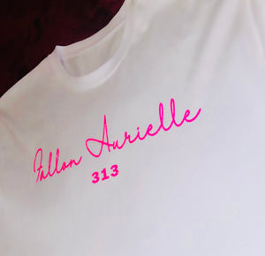 Fallon Aurielle Unisex Signature 313 Rep Yo Set Area Code Area Code T-Shirt (White & Pink)