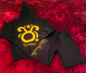 Fallon Aurielle Unisex Signature Taurus Logo & Name Zodiac Hoodie (Black & Yellow)