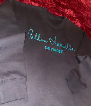 Fallon Aurielle Unisex Signature Detroit Crewneck Sweater (Black & Blue Sparkle)