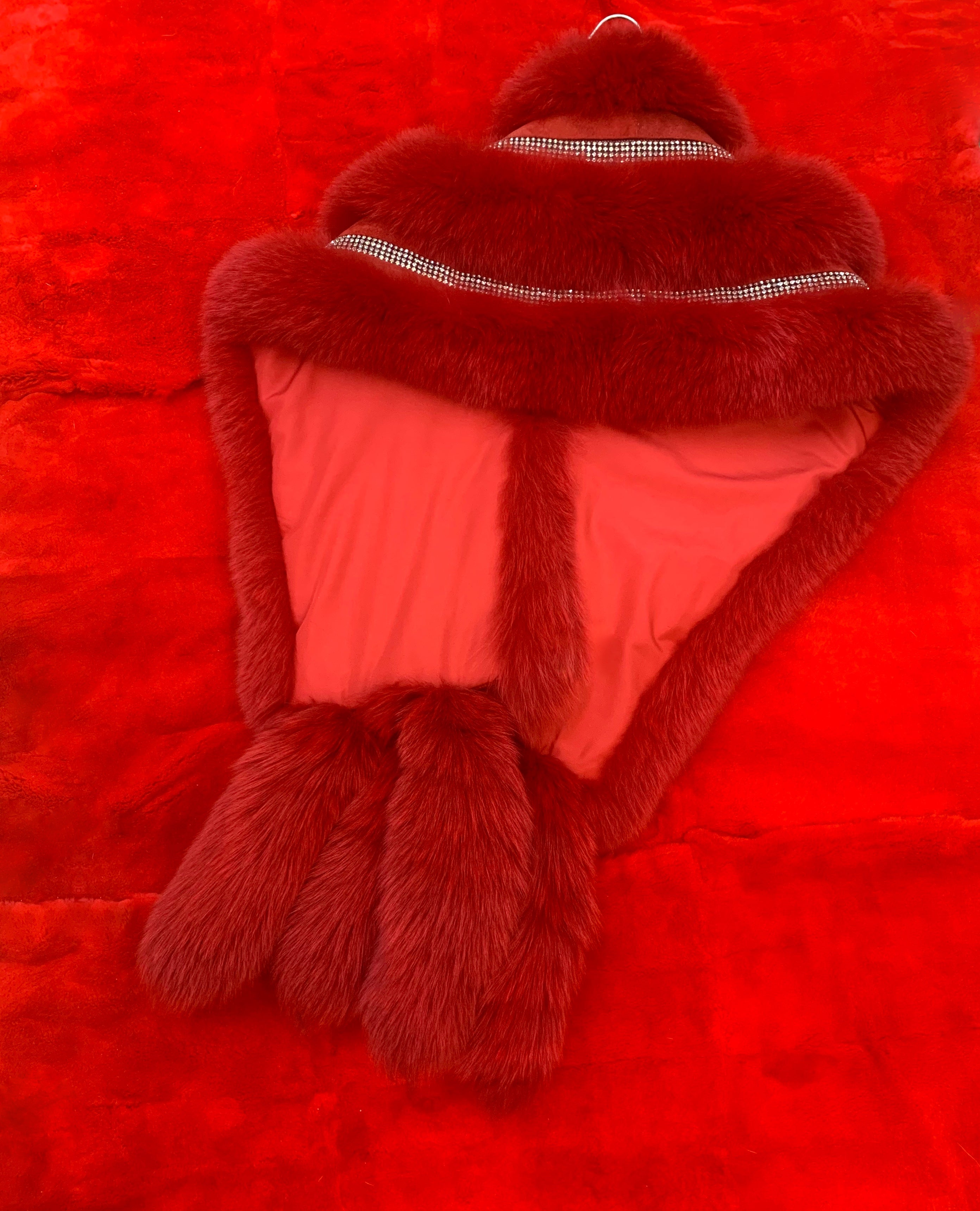 Fallon Aurielle “Fox Fur Rhinestone Boa” (Hot Pink, Black & Red)
