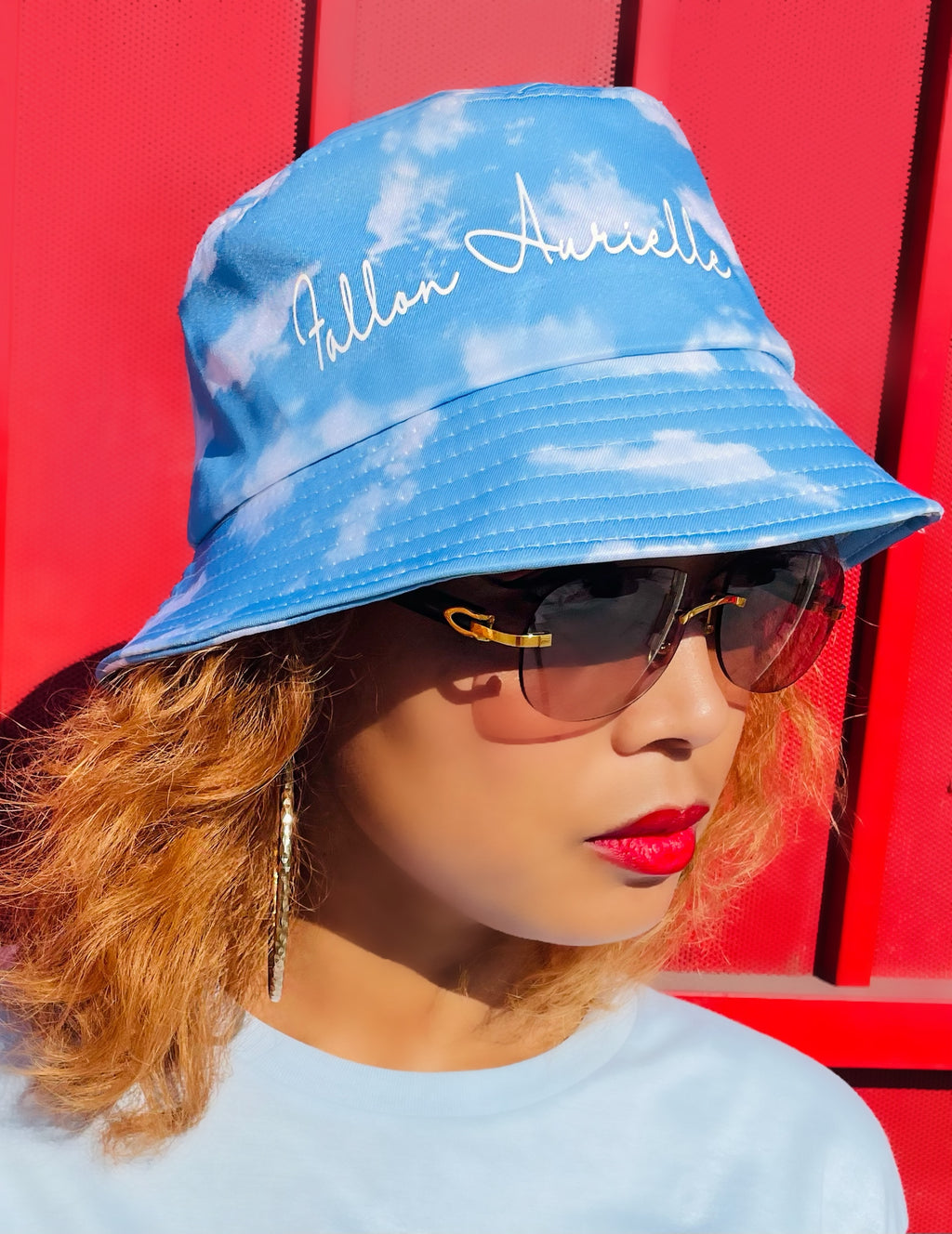 Fallon Aurielle Signature Blue Skies Bucket Hat (Powder Blue & White)