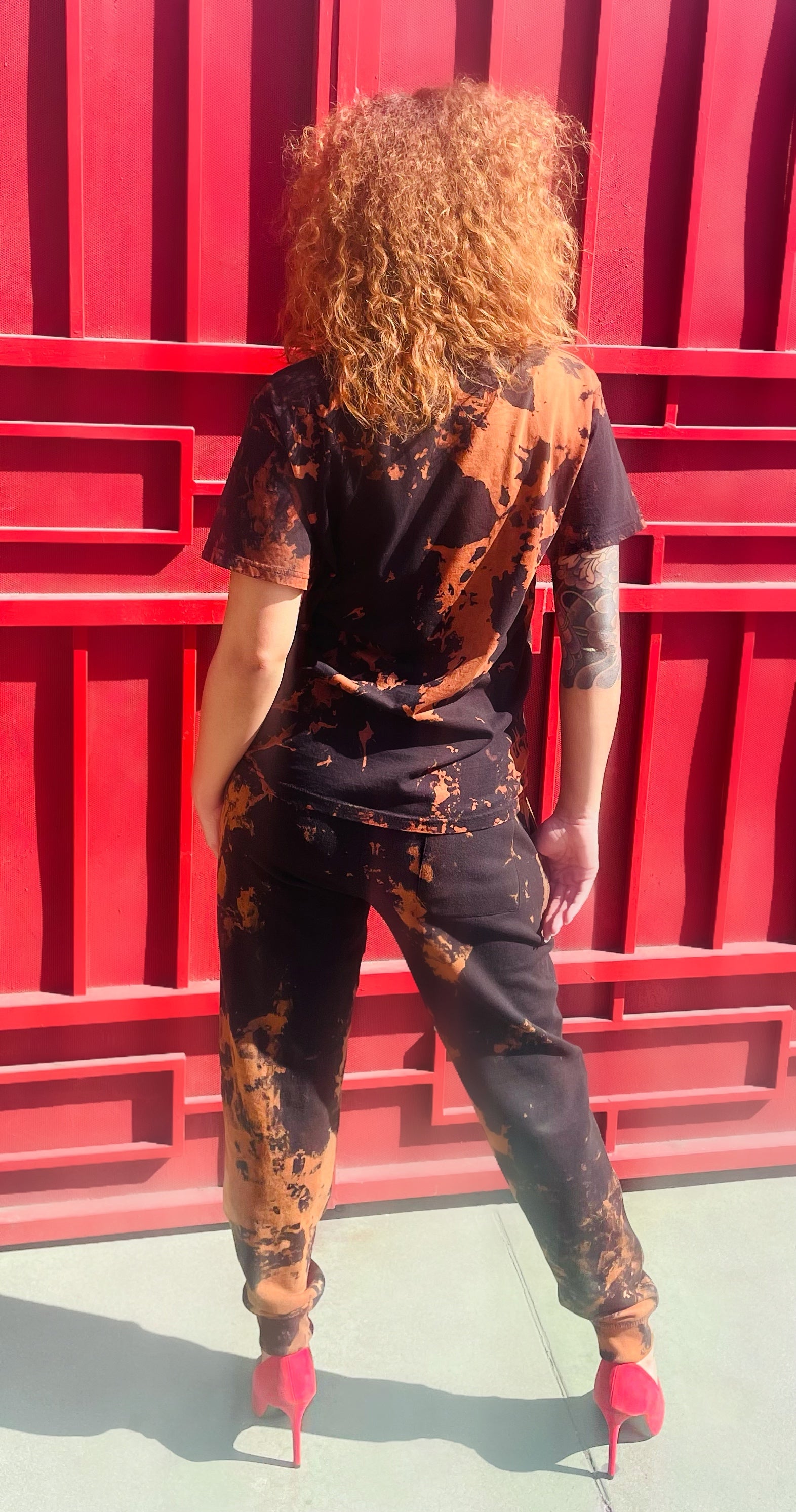 Fallon Aurielle Unisex Signature Acid Wash Jogger Set (Black, Red & Tan)