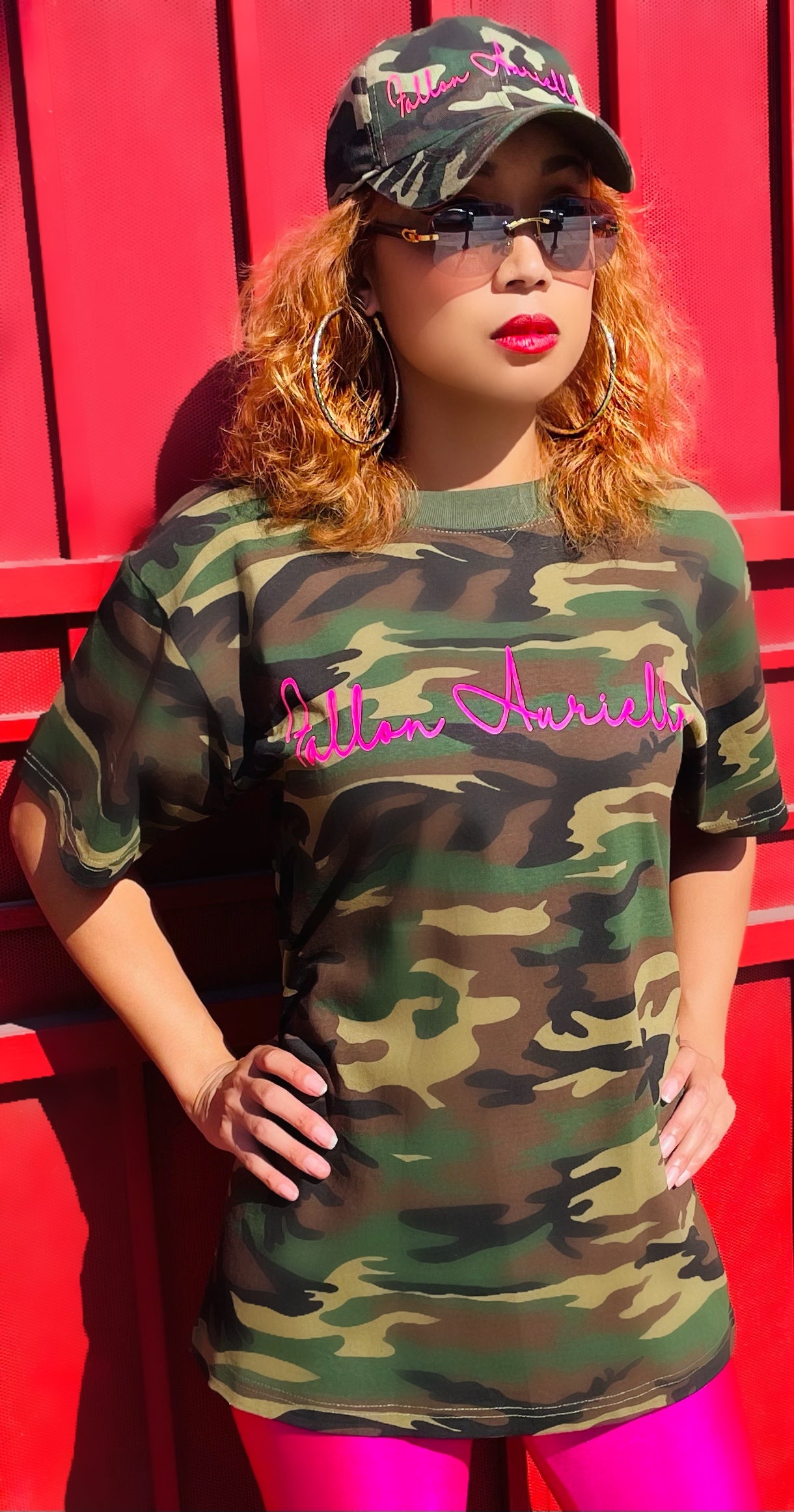 Fallon Aurielle Unisex Signature T-Shirt (Camo & Neon Pink)
