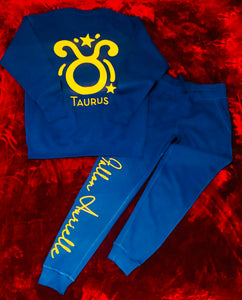 F.A. Unisex Signature Taurus Logo & Name Zodiac Jogging Set (Royal Blue & Mustard Yellow)