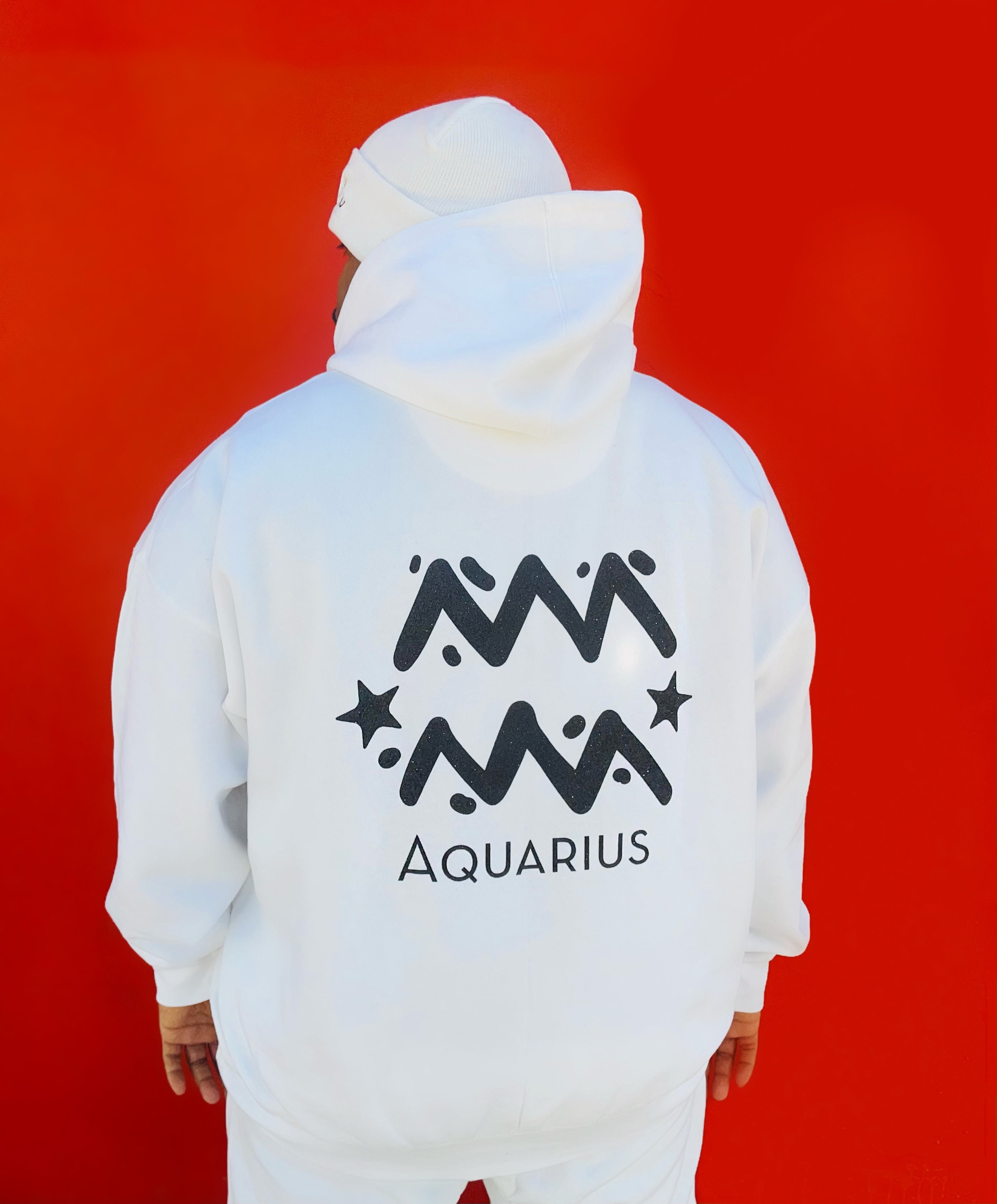 Fallon Aurielle Unisex Signature Aquarius Logo & Name Zodiac Jogging Set (White & Black Sparkle)
