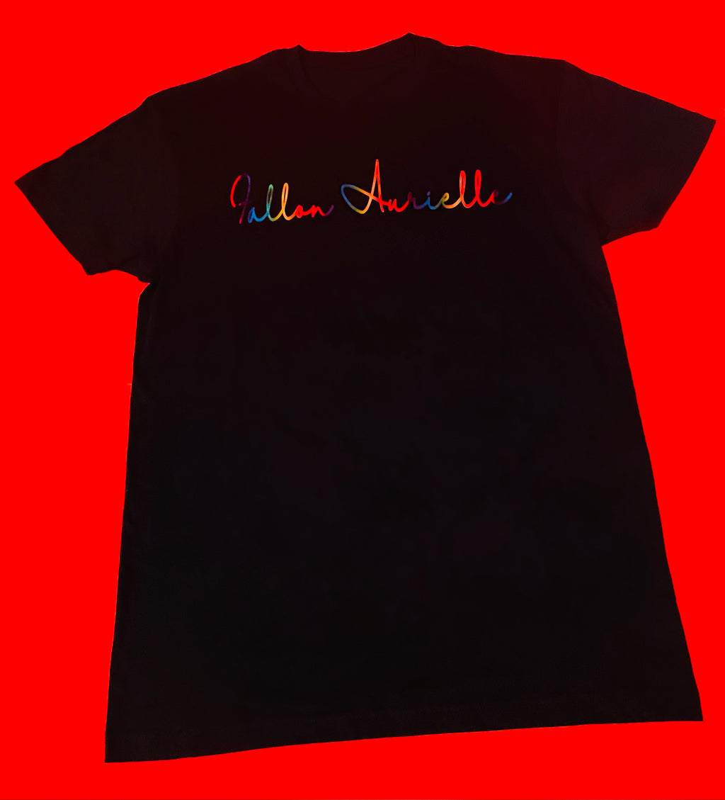 Fallon Aurielle Unisex Signature Rainbow T-Shirt (Black & Rainbow Multi)