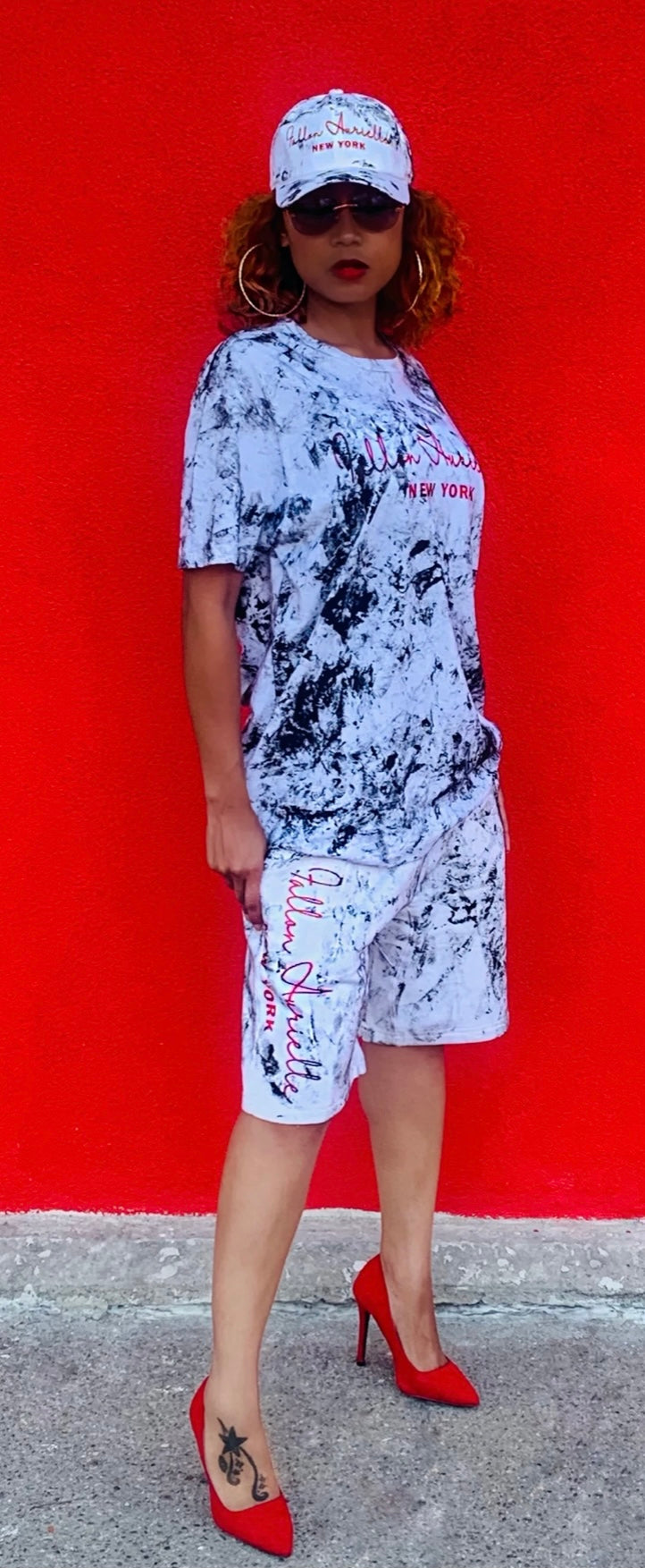 Fallon Aurielle Unisex Signature New York Shorts (White, Red & Black)