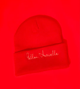 Fallon Aurielle Signature Beanie Hat (Red & White)