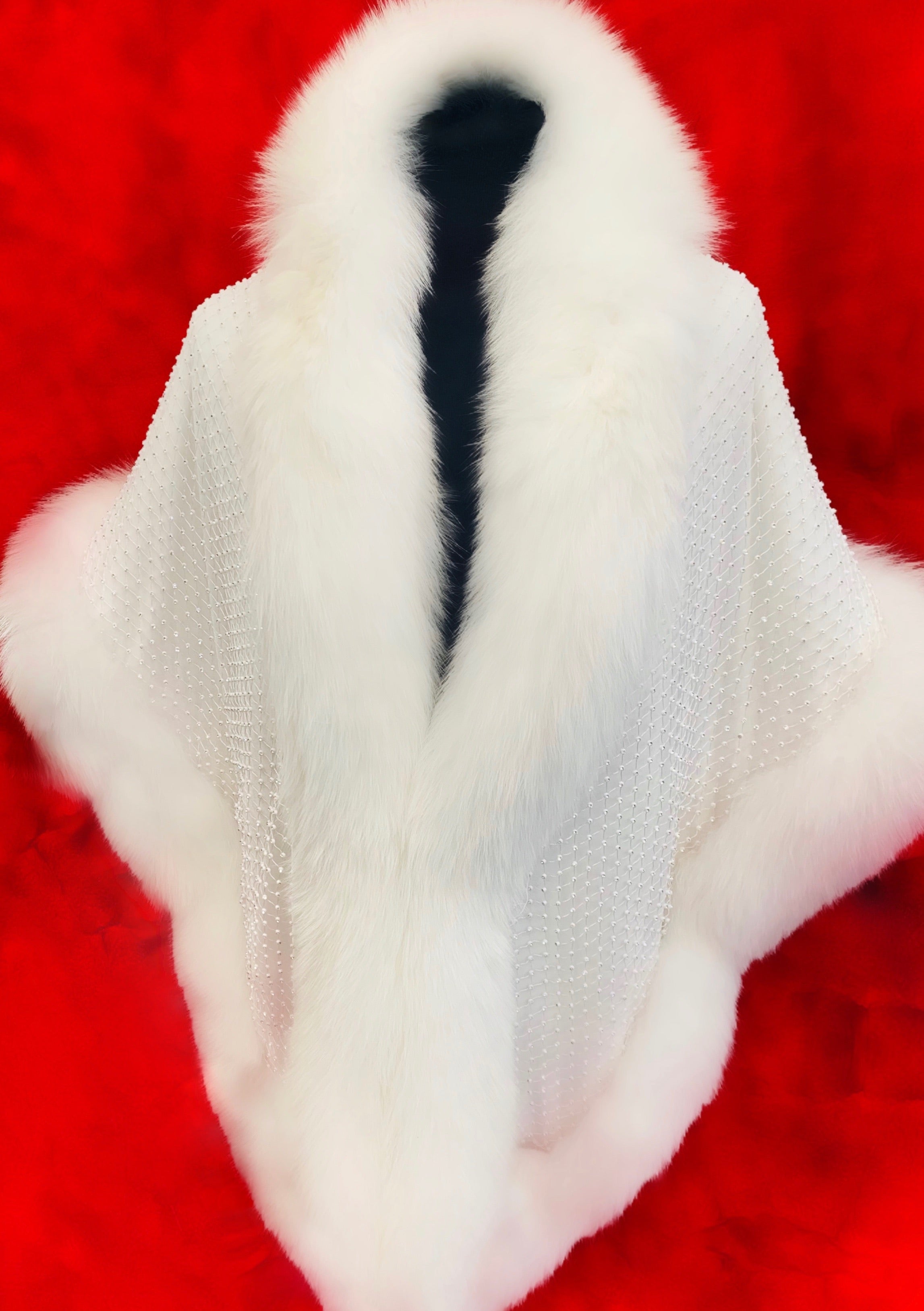 Fallon Aurielle Fox Fur Crystal Boa (White & Black)