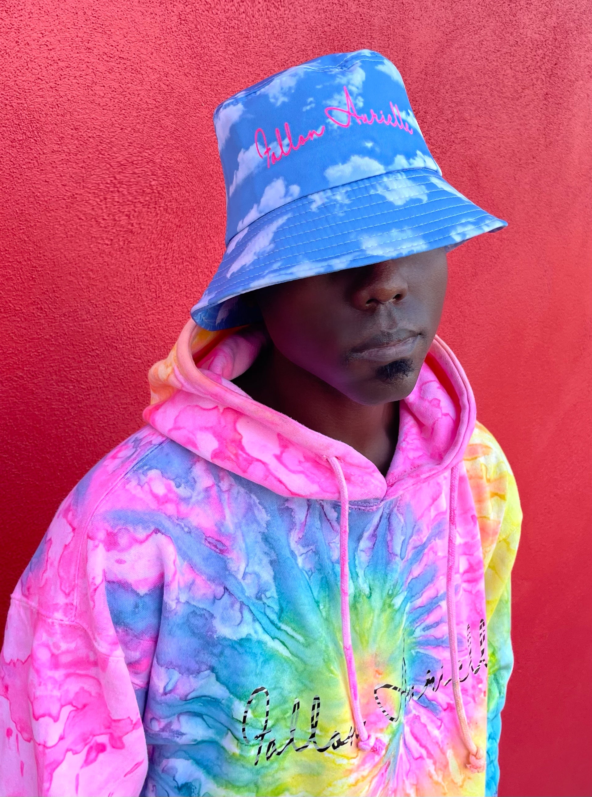 Fallon Aurielle Signature Blue Skies Bucket Hat (Powder Blue & Neon Pink)