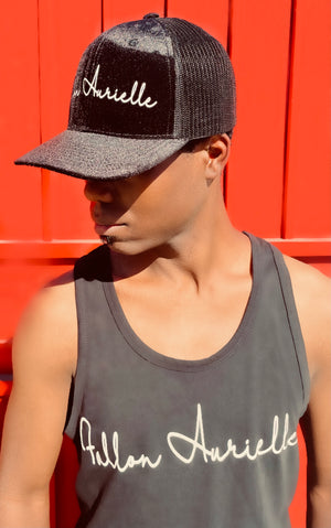 Fallon Aurielle Signature Velvet Trucker Snapback Hat (Black & White)