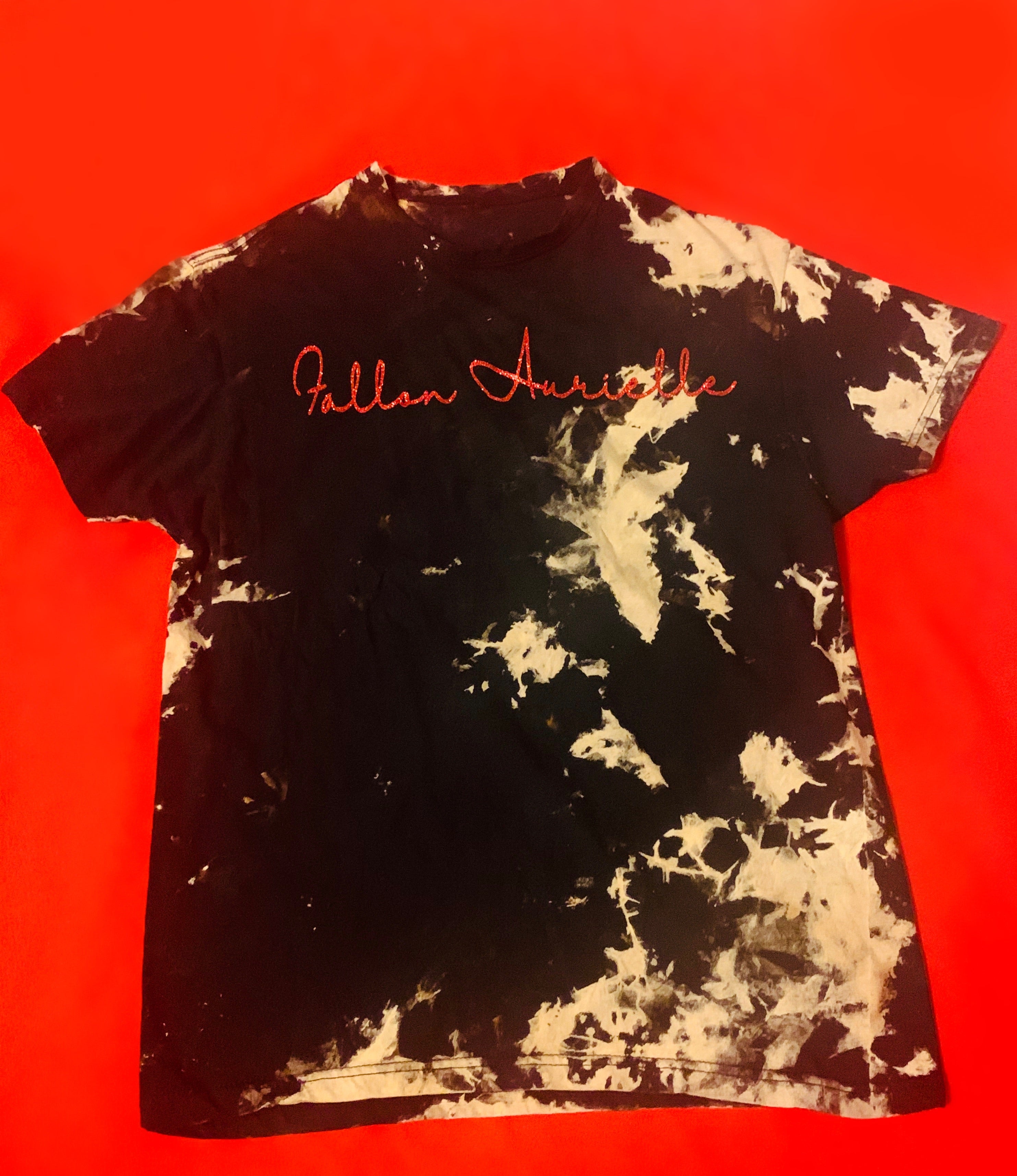 Fallon Aurielle Unisex Signature Acid Wash T-Shirt (Black, Red & Tan)