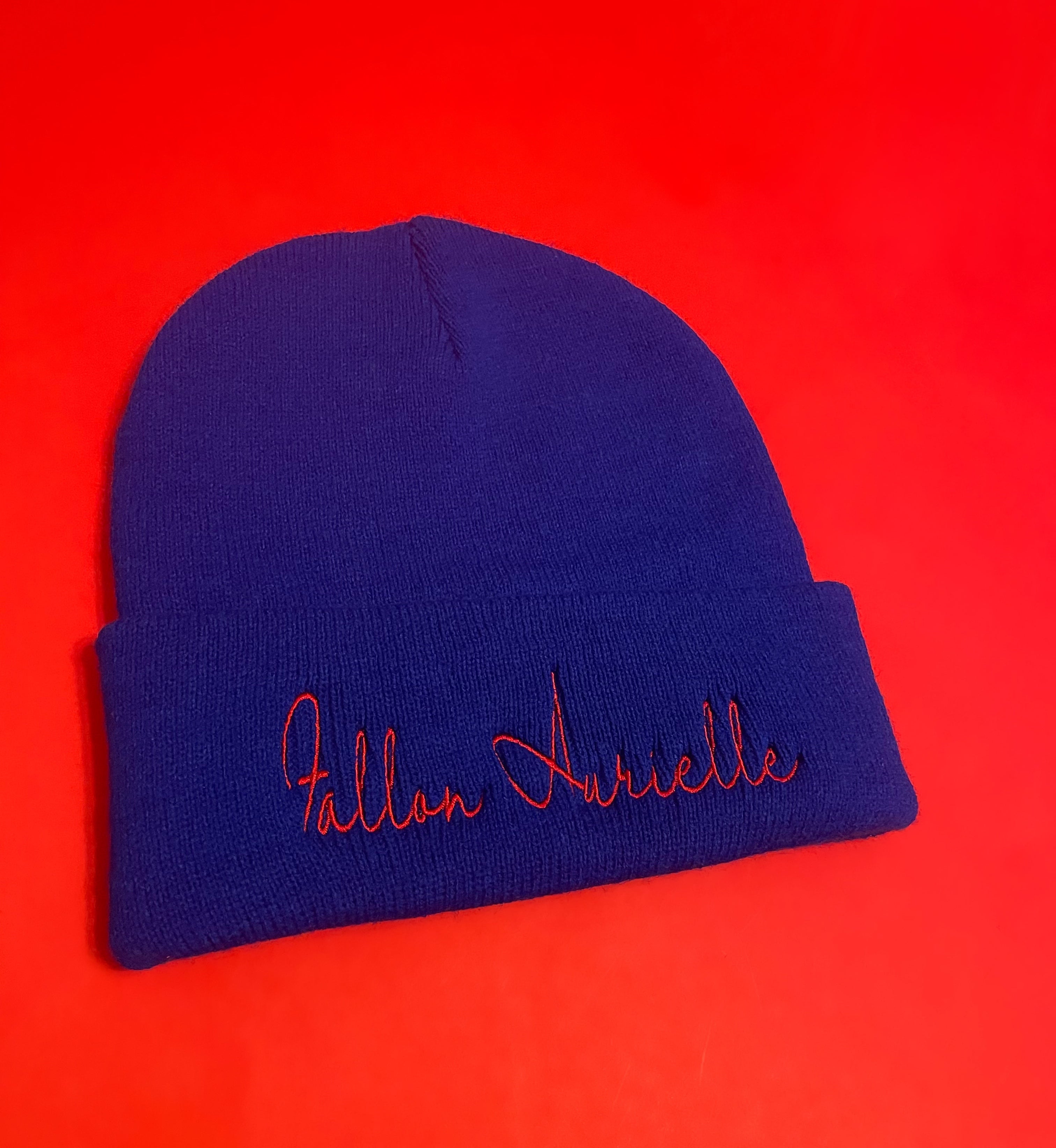 Fallon Aurielle Signature Beanie Hat (Royal Blue & Red)