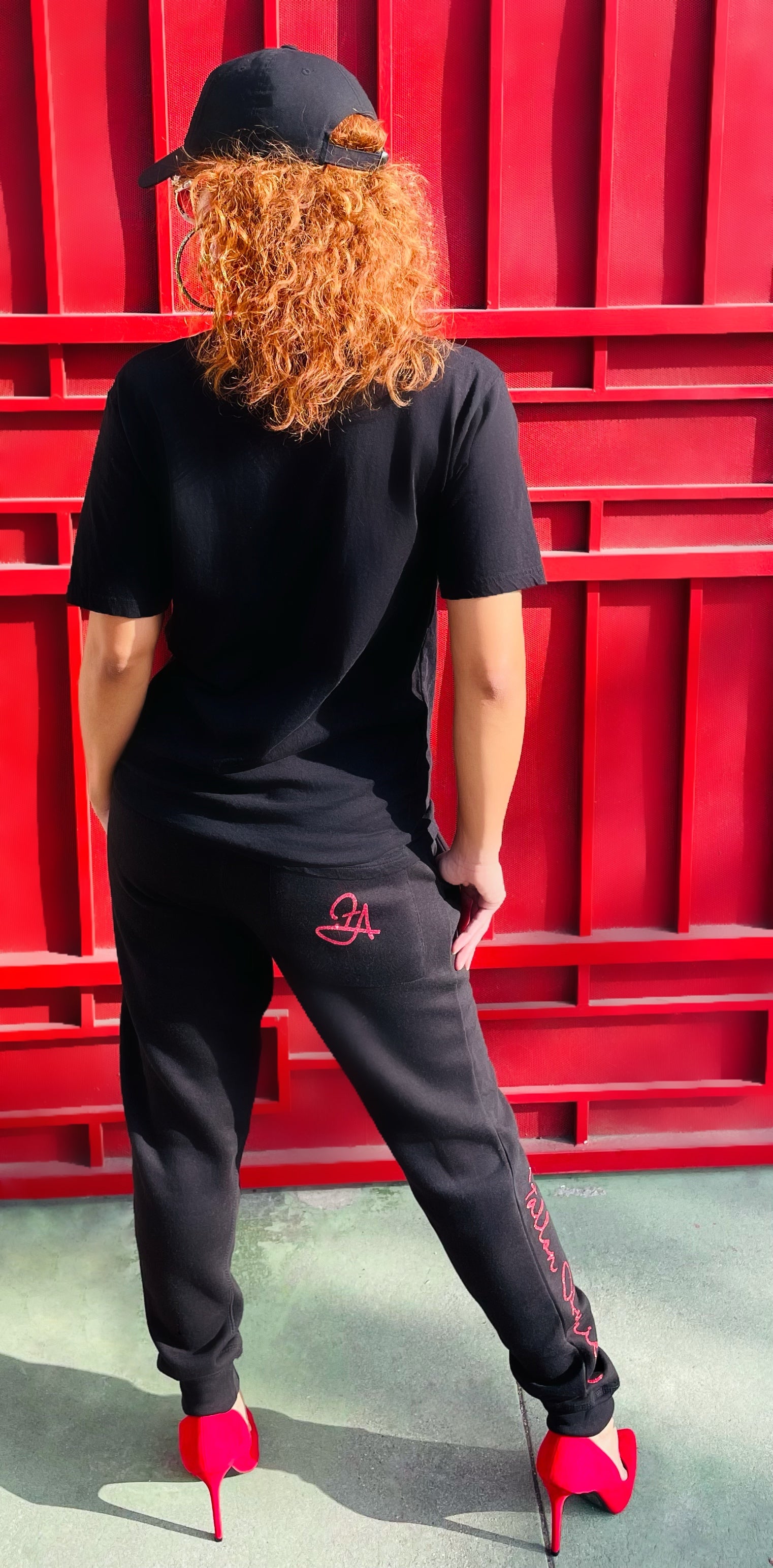 Fallon Aurielle Unisex Signature Celebrity Zip Hoodie Jogging Set (Black & Red)