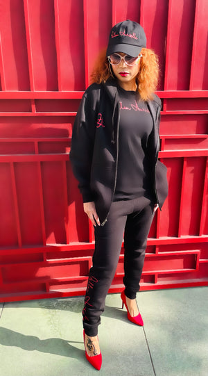Fallon Aurielle Unisex Signature Celebrity Zip Hoodie Jogging Set (Black & Red)