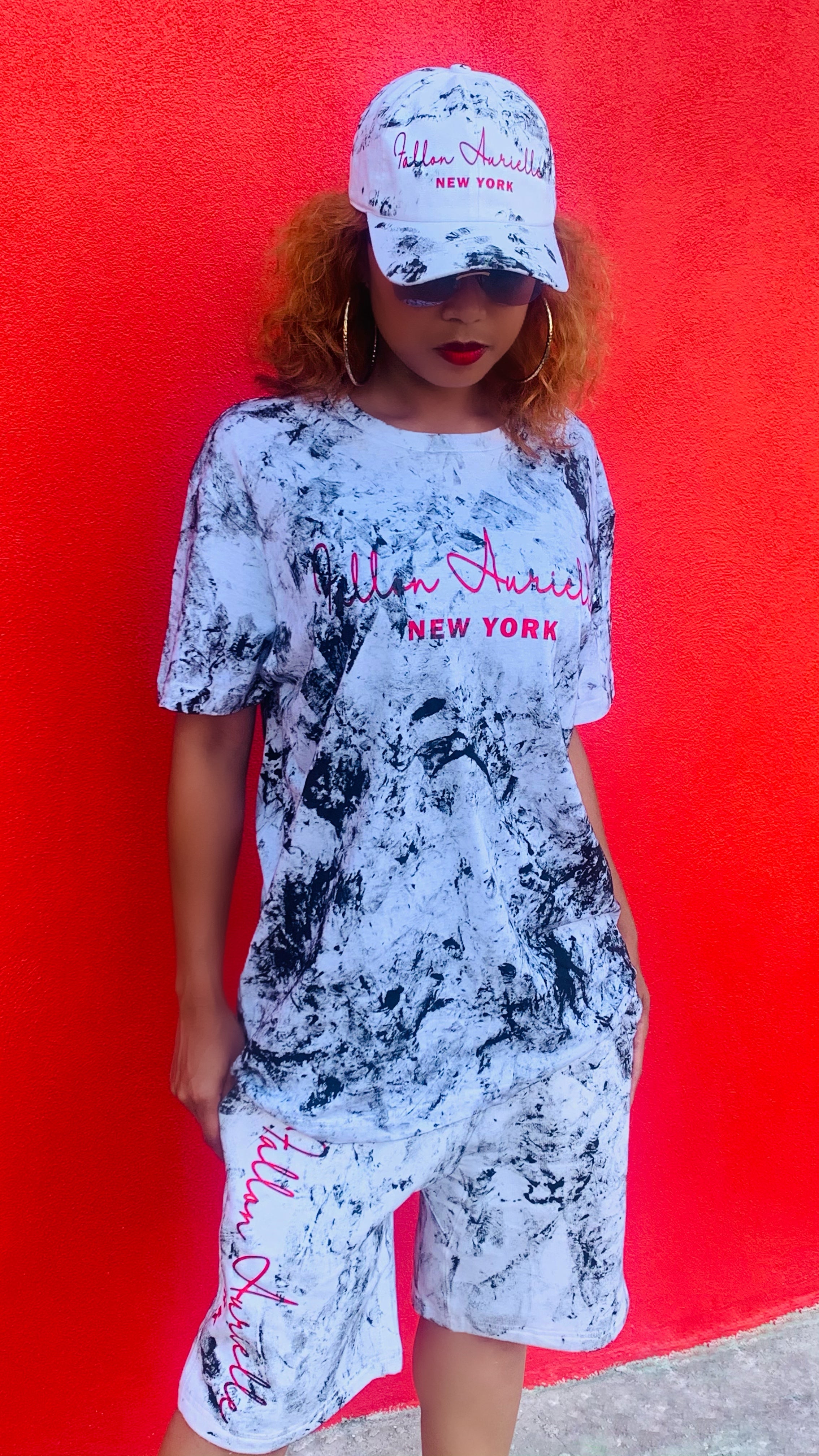 Fallon Aurielle Unisex Signature New York Short Set (White, Red & Black)